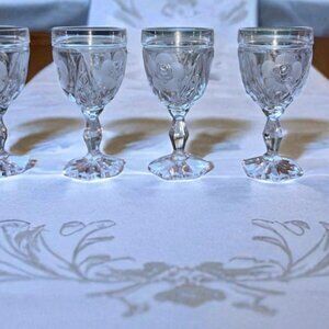 Vintage Etched Flower Rose Lead Crystal Hexagon Base Goblets 5.5” Tall -Lot